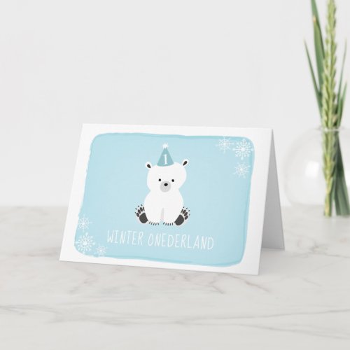 Blue Polar Bear Winter Onederland  First Birthday Invitation