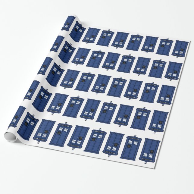 Blue POLICE Box Geek giftwrap Wrapping Paper (Unrolled)