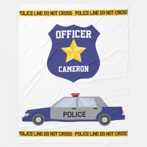 Blue Police Car and Custom Name Officer Badge Fleece Blanket