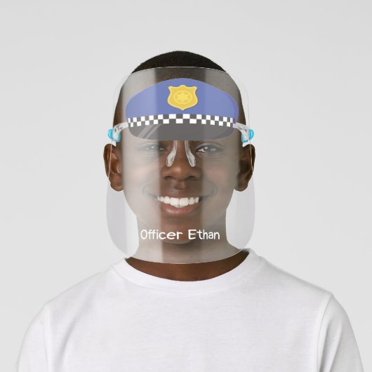 Blue Police Hat With Checkered Band Face Shield (Insitu)