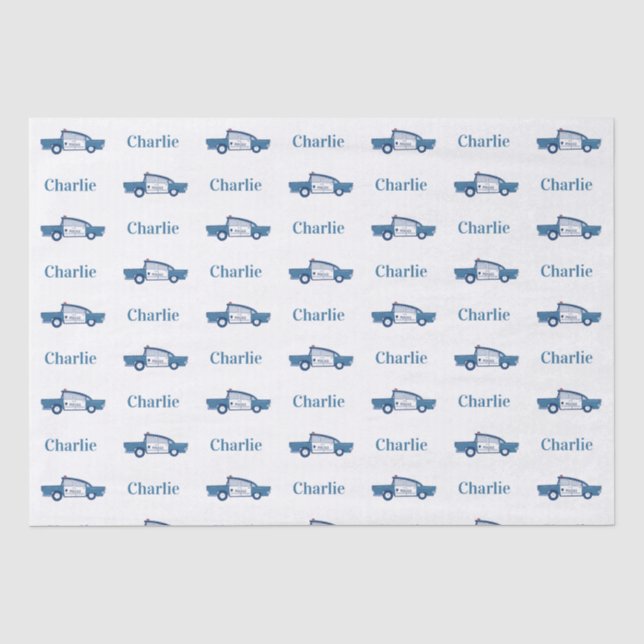 Blue Police Officer Birthday Party Custom  Tissue Paper (Front)