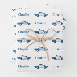 Blue Police Officer Birthday Party Custom Wrapping Paper Sheets