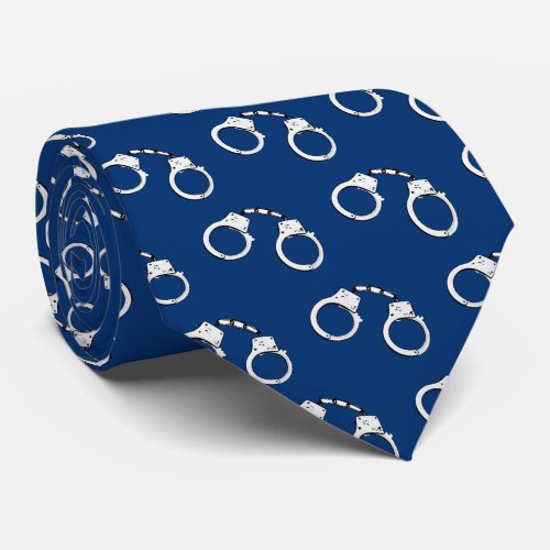Blue Police Officer Handcuff Patterned Neck Tie