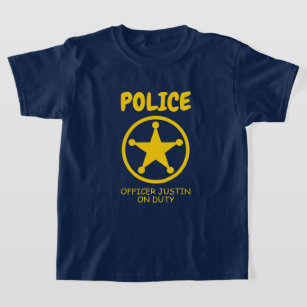 Blue police officer on duty badge t shirt for kids