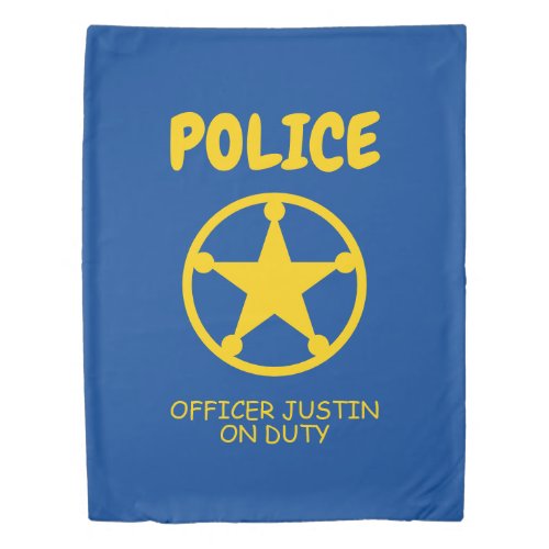 Blue police officer star custom kids duvet cover