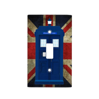Blue Police Phone Box with Union Jack British Flag Light Switch Cover