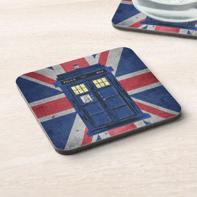 Blue Police Public Call Box - UK Time Travel 1 Beverage Coaster (Left Side)