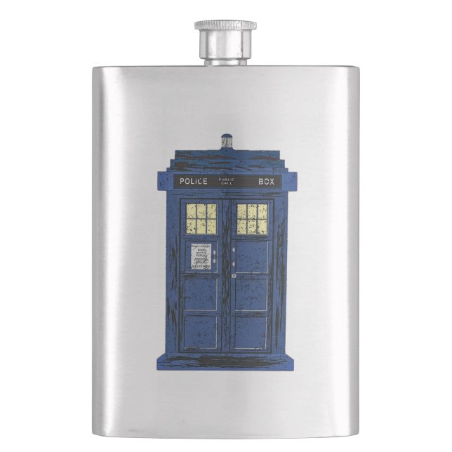 Blue Police Public Call Box - UK Time Travel 1 Flask (Front)