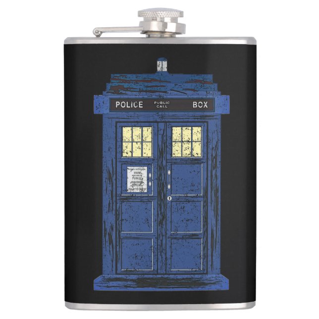 Blue Police Public Call Box - UK Time Travel 1 Flask (Front)