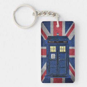 Blue Police Public Call Box - UK Time Travel 1 Keychain