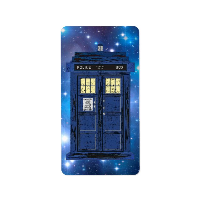 Blue Police Public Call Box - UK Time Travel 1 Label (Front)