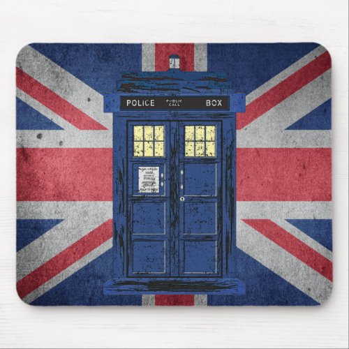 Blue Police Public Call Box _ UK Time Travel 1 Mouse Pad