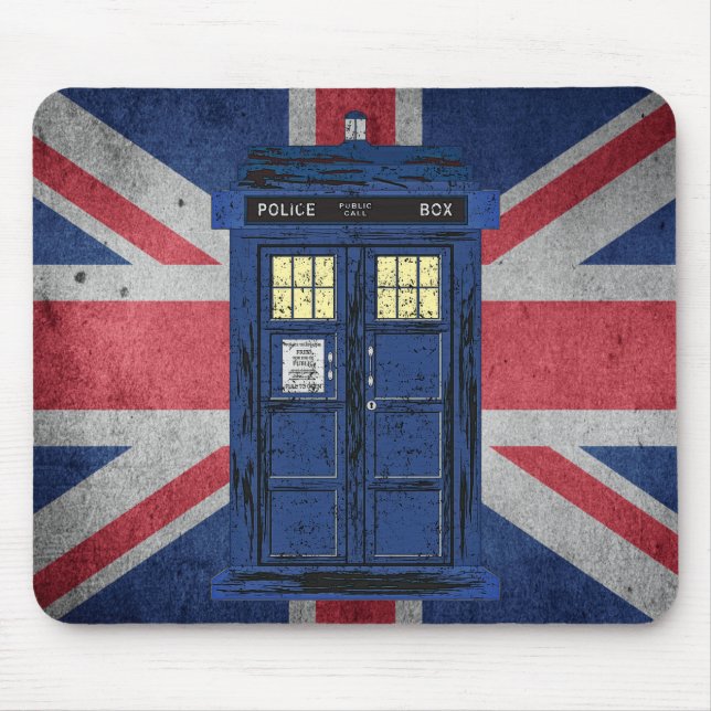 Blue Police Public Call Box - UK Time Travel 1 Mouse Pad (Front)