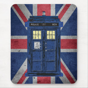Blue Police Public Call Box - UK Time Travel 1 Mouse Pad