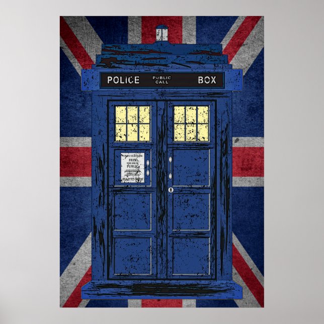 Blue Police Public Call Box - UK Time Travel 1 Poster (Front)