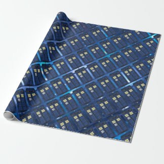 Blue Police Public Call Box - UK Time Travel 1 Wrapping Paper