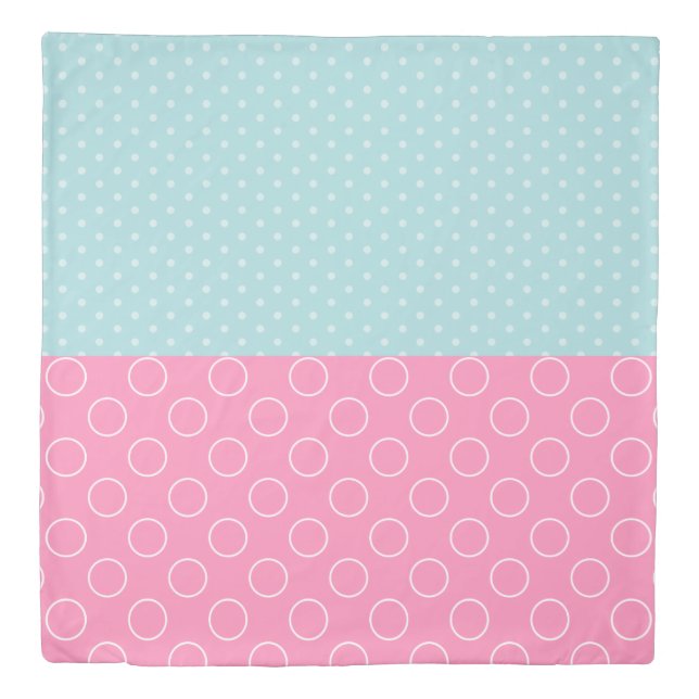 Blue Polka Dot and Pink Circles Duvet Cover (Front)