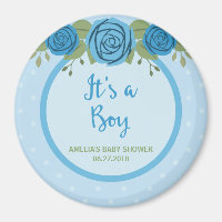 Blue Polka Dot and Roses It's a Boy Baby Shower Magnet