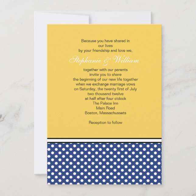 Blue Polka Dot and Yellow Wedding Invitation (Front)