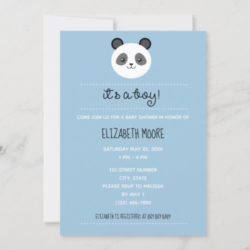 Blue Polka Dot Baby Boy Panda Shower Invitation