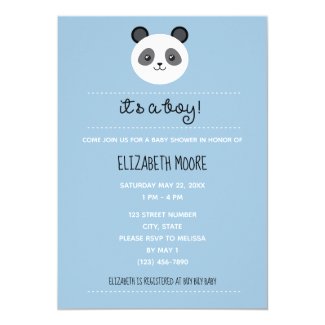 Blue Polka Dot Baby Boy Panda Shower Invitation