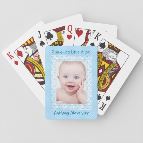 Blue Polka Dot Baby Boy Photo Template Playing Cards