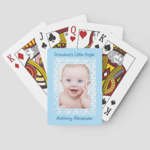 Blue Polka Dot Baby Boy Photo Template Poker Cards