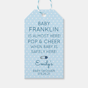Blue Polka Dot Baby Shower Wine Gift Tags