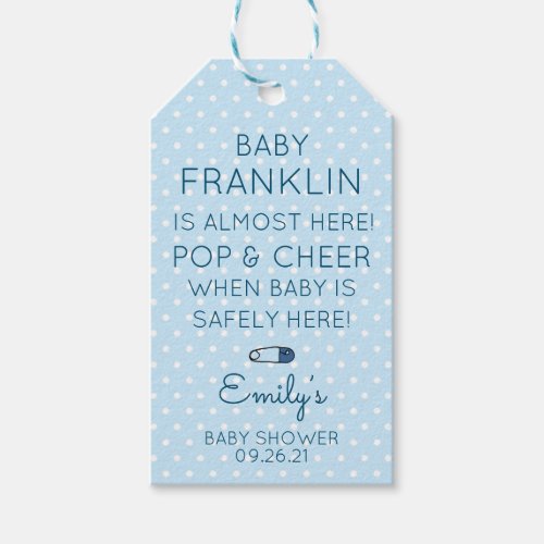 Blue Polka Dot Baby Shower Wine Gift Tags
