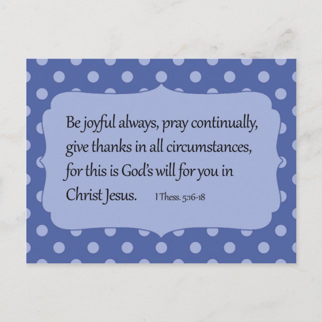 Blue Polka Dot Be Joyful Bible Verse Postcard (Front)