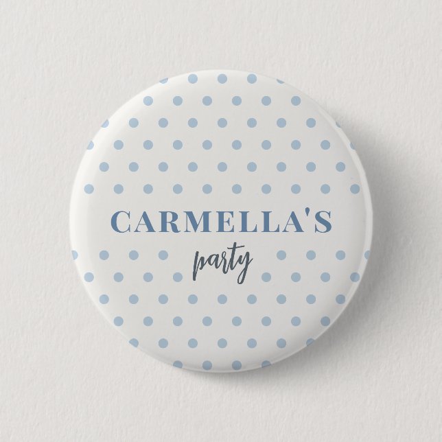 Blue Polka Dot Birthday Party Guest Button Favor (Front)