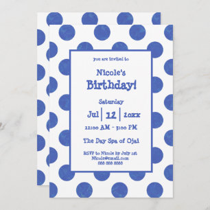 Blue Polka Dot Birthday Party Invitation