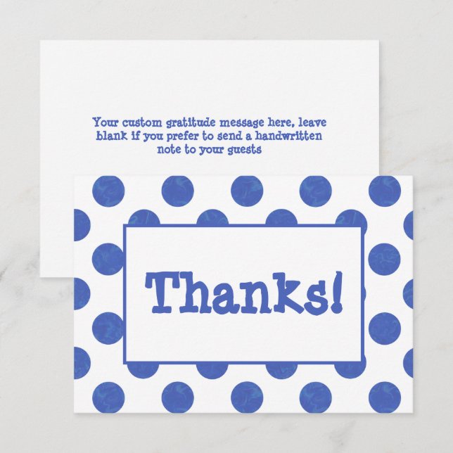 Blue Polka Dot Birthday Party Thank You Card (Front/Back)