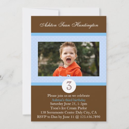 Blue Polka Dot Birthday Photo Invite