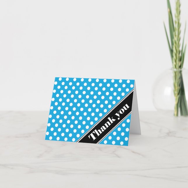 Blue Polka Dot Black Stripe Thank You Cards (Front)