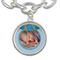 Blue Polka Dot Blue Floral Baby Photo Charm Bracelet