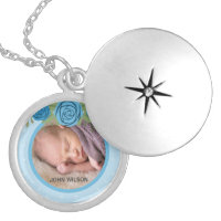Blue Polka Dot Blue Floral Keepsake Photo Locket Necklace