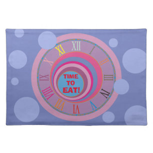 Blue Polka Dot Clock Fun Colorful Blue Purple Pink Cloth Placemat