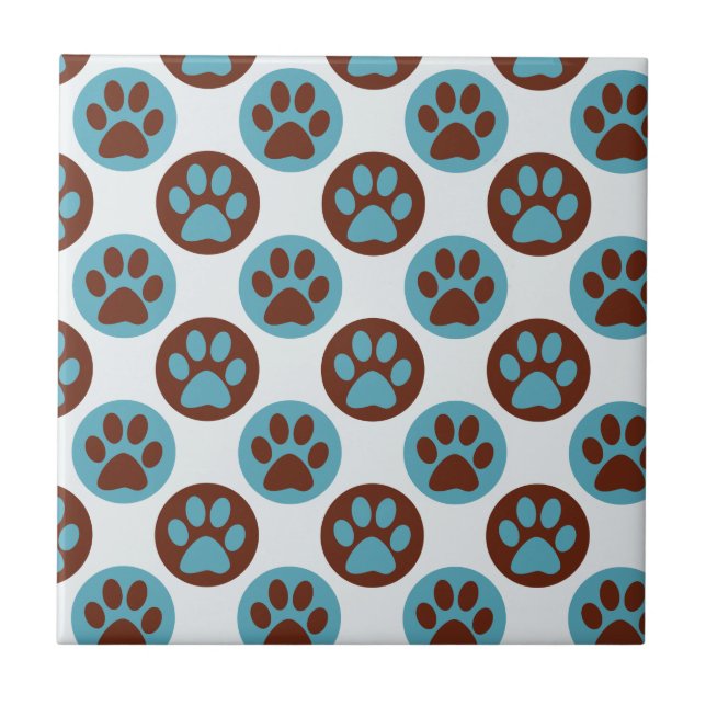 Blue Polka Dot Dog Paw Pattern Ceramic Tile (Front)
