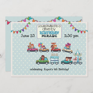 Blue Polka Dot Drive By Birthday Parade Invitation