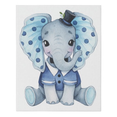 Blue Polka Dot Elephant  Faux Canvas Print