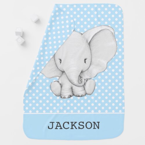 Blue Polka Dot Elephant Personalized Boy Baby Blanket