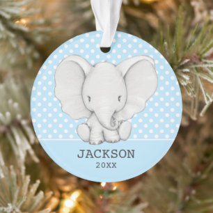 Blue Polka Dot Elephant Personalized Boy baby Ornament