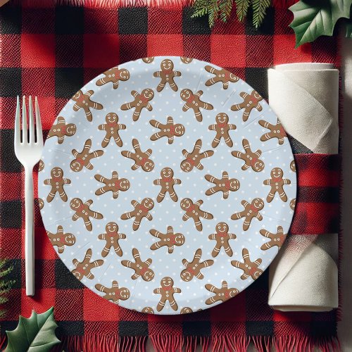 Blue Polka Dot Gingerbread Man Christmas Paper Plates