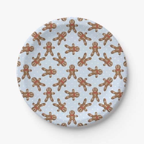 Blue Polka Dot Gingerbread Man Christmas Paper Plates