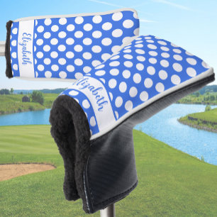 Blue polka dot golf head cover ladies custom name