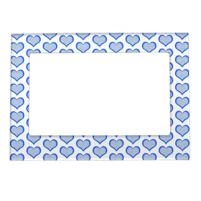 Blue Polka Dot Hearts Magnetic Picture Frame (Front)