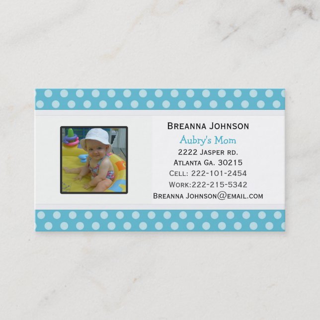 Blue Polka Dot: Mom Contact Card (Front)