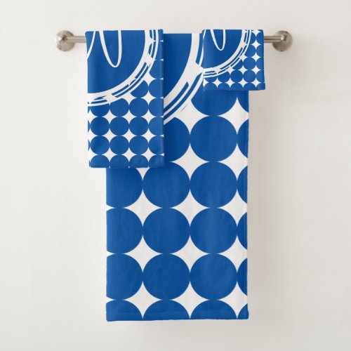 Blue Polka Dot Monogram Bath Towel Set