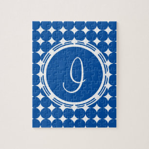 Blue Polka Dot Monogram Jigsaw Puzzle